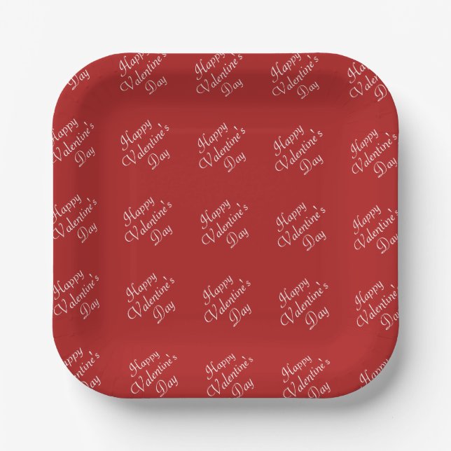 Happy Valentines Day Text Pattern Stylish Square Paper Plate (Front)