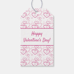 Happy Valentine's Day Text & Pink Hearts Pattern Gift Tags