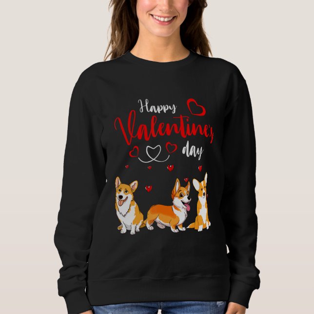 Happy Valentine's Day Three Cute Corgi Dogs Lover  Sweatshirt (Front)