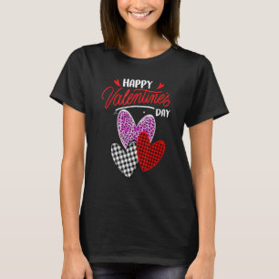 Happy Valentines Day Three Hearts Leopard Pink Buf T-Shirt