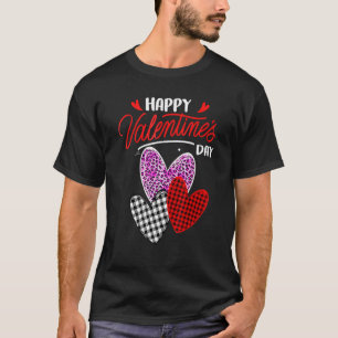 Happy Valentines Day Three Hearts Leopard Pink Buf T-Shirt