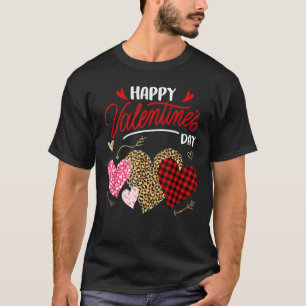 Happy Valentine's Day Three Leopard And Plaid Hear T-Shirt