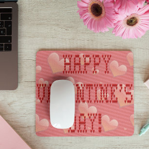 Happy Valentine's Day Tiny Heart Shaped Font Mouse Pad
