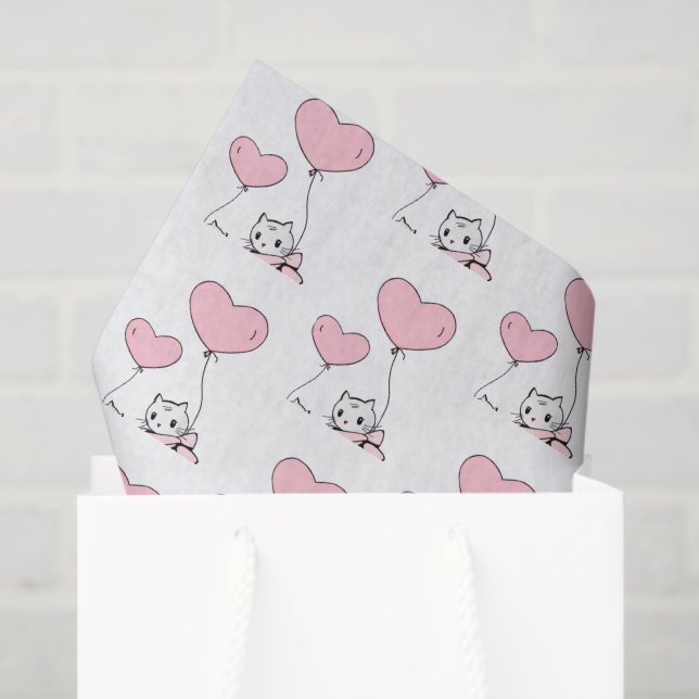 Happy Valentine's Day Tissue Paper Cat Pink Hearts (Gift Bag)