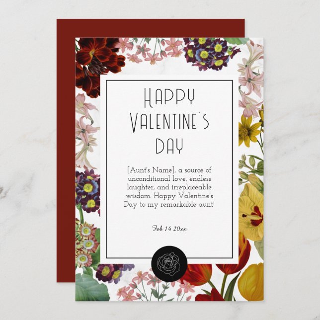 Happy Valentines Day To My Aunt Holiday Card (Front/Back)