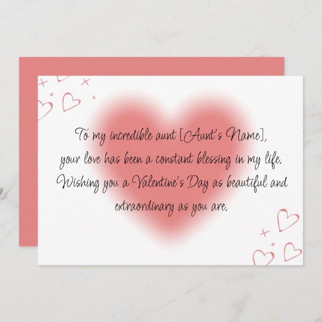 Happy Valentines Day To My Aunt Holiday Card (Front/Back)