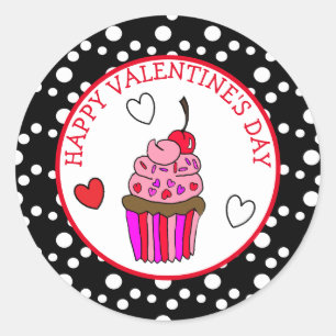 Happy Valentine's Day To You Cupcake and Hearts Classic Round Sticker