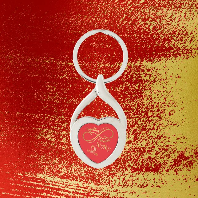 Happy Valentine's Day Together Forever Gold on Red Key Ring (Creator Uploaded)