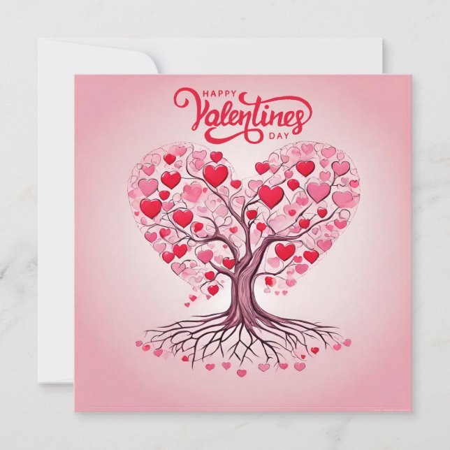 Happy Valentine's Day Tree of Love  Holiday Card (Front)