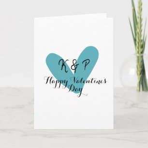 Happy Valentine's day turquoise heart name letter Card