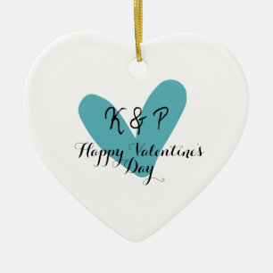Happy Valentine's day turquoise heart name letter Ceramic Ornament