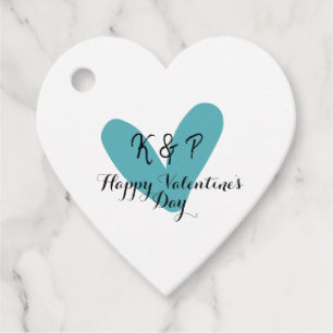 Happy Valentine's day turquoise heart name letter Favour Tags