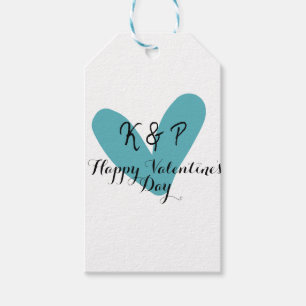 Happy Valentine's day turquoise heart name letter Gift Tags