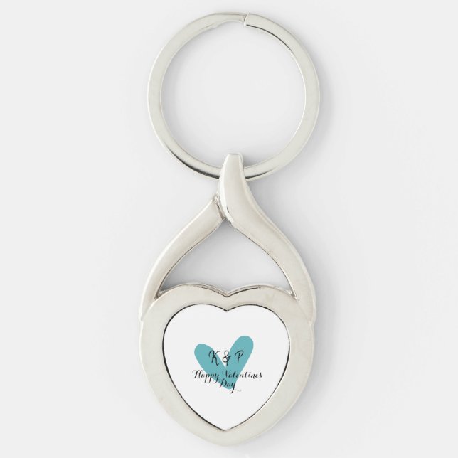 Happy Valentine's day turquoise heart name letter  Key Ring (Front)
