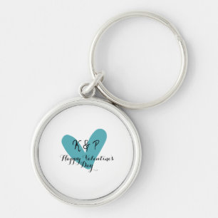 Happy Valentine's day turquoise heart name letter Key Ring