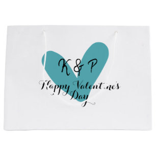 Happy Valentine's day turquoise heart name letter Large Gift Bag