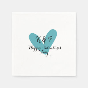 Happy Valentine's day turquoise heart name letter  Napkin