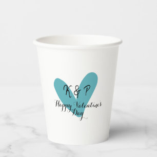 Happy Valentine's day turquoise heart name letter Paper Cups
