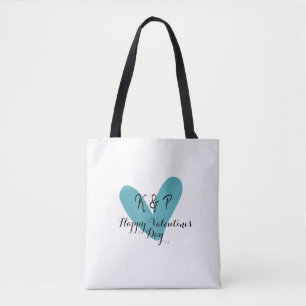 Happy Valentine's day turquoise heart name letter Tote Bag