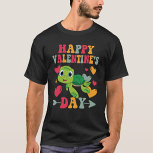 Happy Valentines Day Turtle Heart Love Groovy T-Shirt