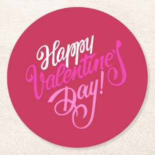 Happy Valentine's Day Typography   Paper Coaster