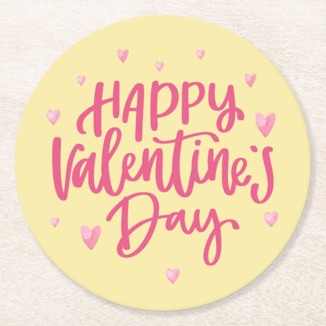 Happy Valentine's Day Typography | Paper Coaster (Front)