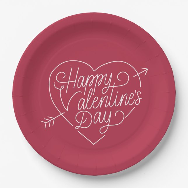 Happy Valentine's Day Typography | Paper Plate (Front)