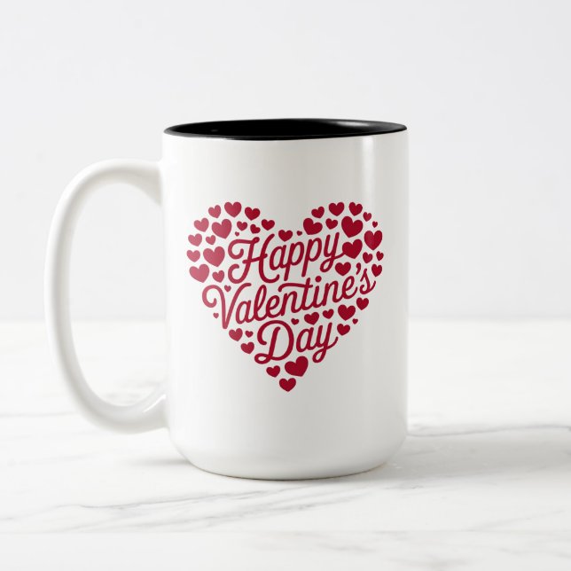 Happy Valentines Day Valentine Love Heart Two-Tone Coffee Mug (Left)