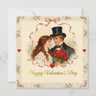 Happy Valentine's Day Vintage Romantic Couple  Holiday Card