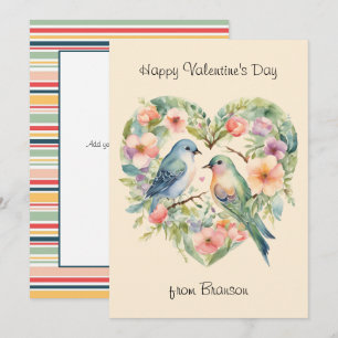 Happy Valentine's Day Watercolor Birds Photo Card