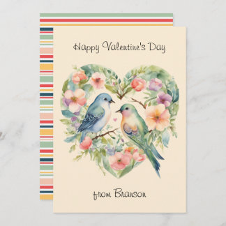 Happy Valentine's Day Watercolor Birds Photo Card