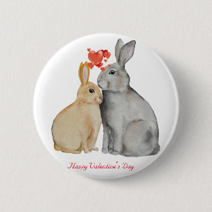 Happy Valentine's Day watercolor bunnies 6 Cm Round Badge