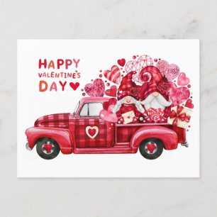 Happy Valentine's Day Watercolor Gnomes and Hearts Holiday Postcard