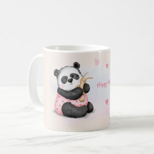 Happy Valentine's Day Watercolor Heart Panda Bunny Coffee Mug