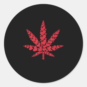Happy Valentines Day Weed Leaf Red Heart Classic Round Sticker