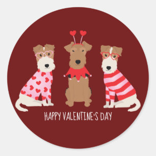 Happy Valentines Day Welsh Wire Fox Terrier Dogs Classic Round Sticker