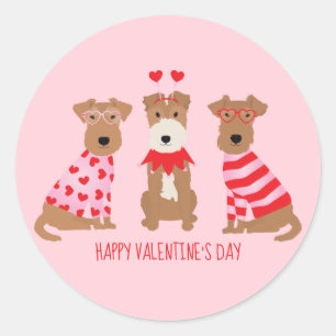 Happy Valentines Day Welsh Wire Fox Terrier Dogs Classic Round Sticker