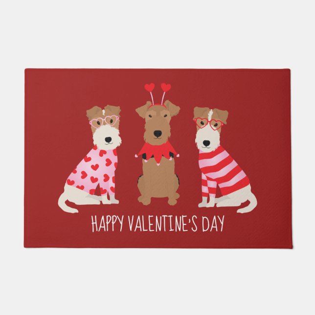 Happy Valentines Day Welsh Wire Fox Terrier Dogs Doormat (Front)