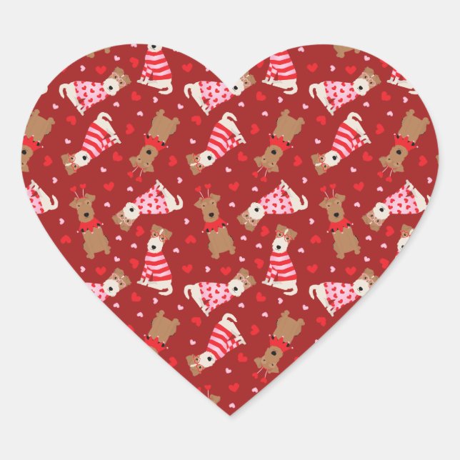 Happy Valentines Day Welsh Wire Fox Terrier Dogs Heart Sticker (Front)