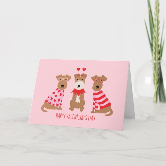 Happy Valentines Day Welsh Wire Fox Terrier Dogs Holiday Card (Front)