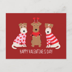 Happy Valentines Day Welsh Wire Fox Terrier Dogs Postcard