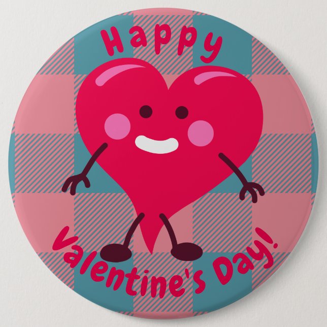 Happy Valentine's Day | Whimsical Heart Character 6 Cm Round Badge (Front)
