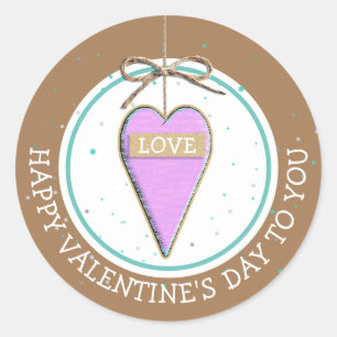 Happy Valentine's Day Whimsical Heart Classic Round Sticker