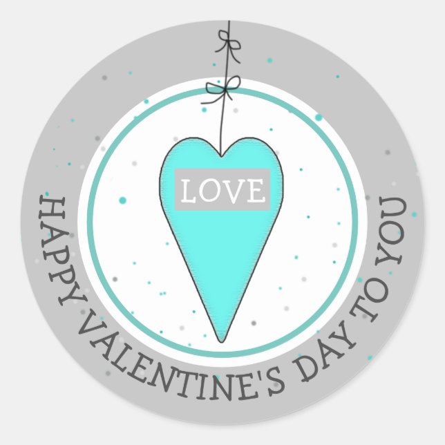 Happy Valentine's Day Whimsical Heart Classic Round Sticker (Front)