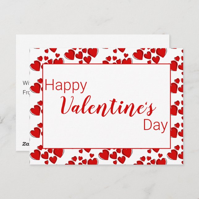 Happy Valentine's Day White and Red Hearts Postcard (Front/Back)