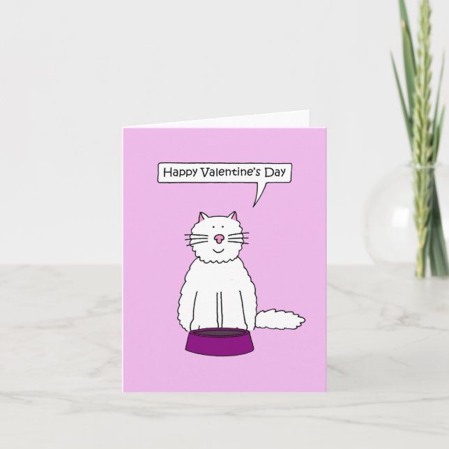 Happy Valentine's Day White Cat Card (Front)