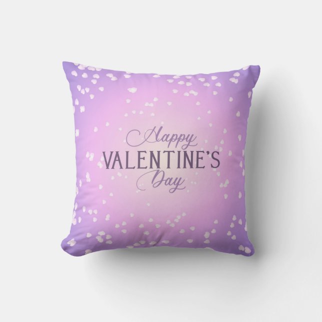 Happy Valentines Day White Hearts Purple Cushion (Front)