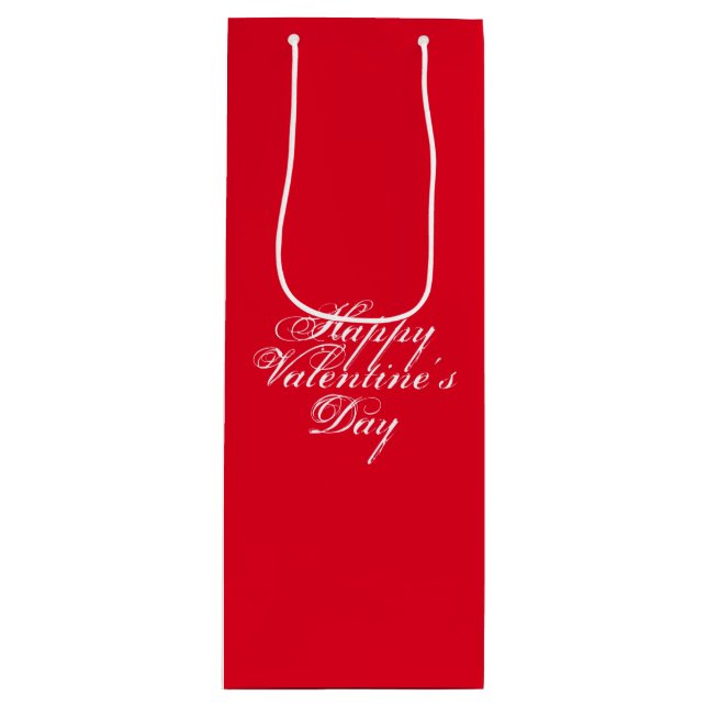 Happy Valentine's Day, white letters, red gift Wine Gift Bag (Front)