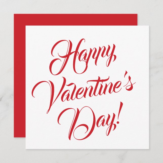 Happy Valentine's Day white red elegant script Card (Front/Back)