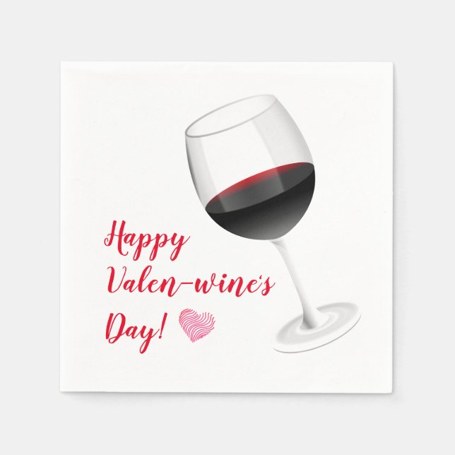 Happy Valentines Day Wine Lovers Paper Napkins (Front)